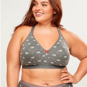 Cacique No-Wire T-Shirt Polar Bear Bra Unlined Racerback Wide Band 48DDD gray